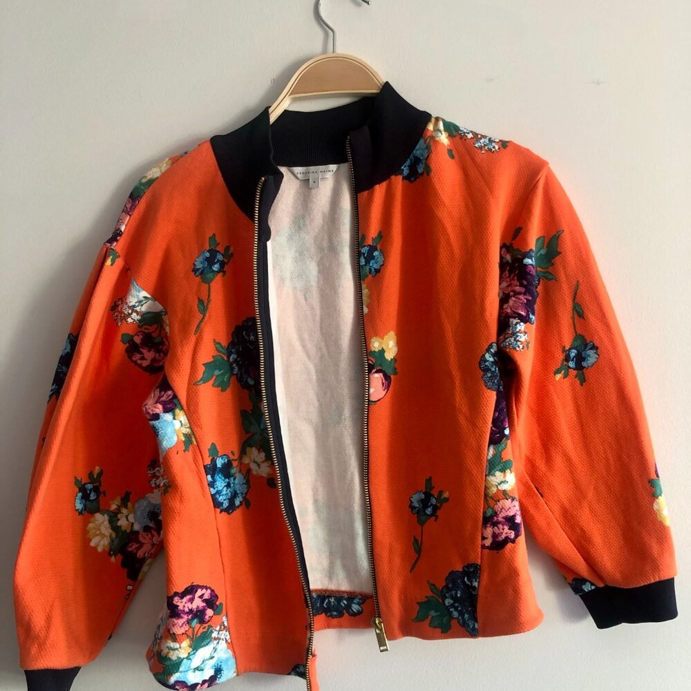 VERONIKA MAINE Orange Floral Bomber Jacket Size S - Picture 3 of 6